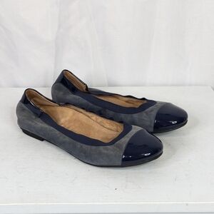 Vionic Tiegan Navy Blue Grey Velvet Cap Toe Black Flats